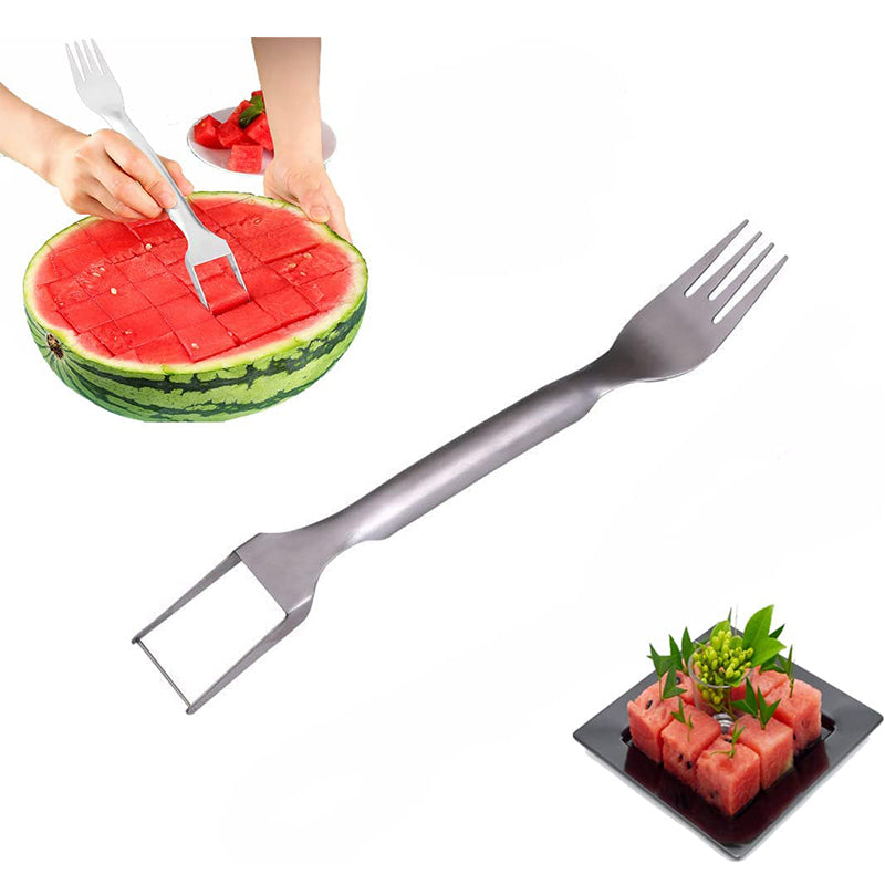 2 in 1 Watermelon Fork Slicer Multi-Purpose Stainless Steel Watermelon Slicer Cutter Kitchen Fruit Cutting Fork Fruit Divider Kitchen Gadgets