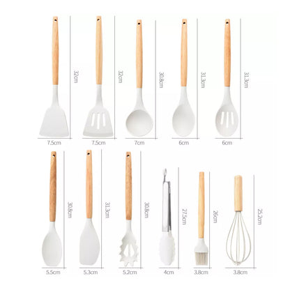 19Pcs Set Non-Stick Silicone Kitchen Utensil Spatula Spoon Cooking Cookware Gift