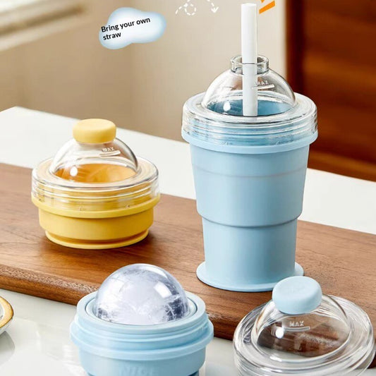 Foldable Ice Ball Cup Ice Mold and Water Bottle 2In1 Silicone Portable Ice Making Cup for Coffee Juice Drinks