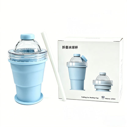 Foldable Ice Ball Cup Ice Mold and Water Bottle 2In1 Silicone Portable Ice Making Cup for Coffee Juice Drinks