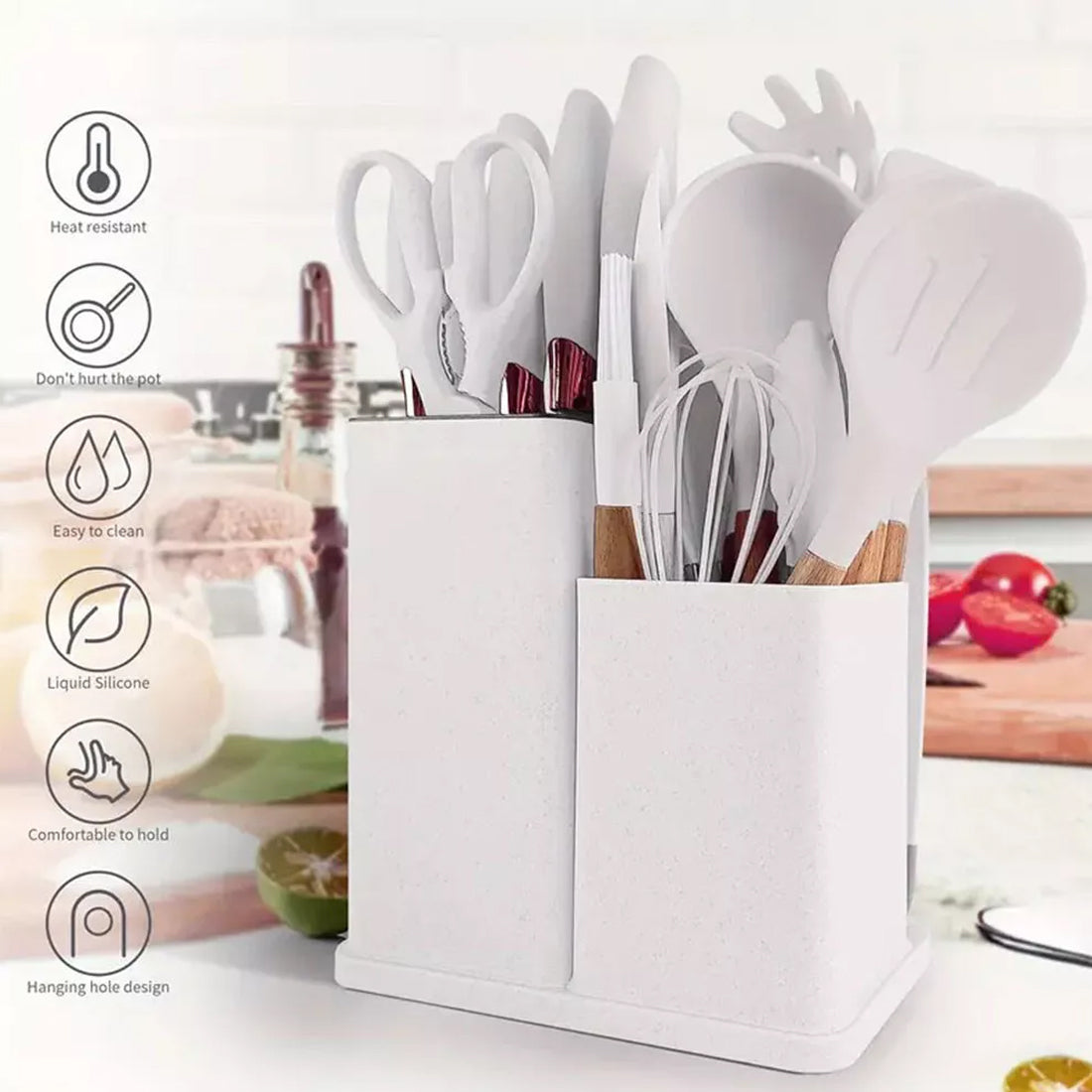19Pcs Set Non-Stick Silicone Kitchen Utensil Spatula Spoon Cooking Cookware Gift